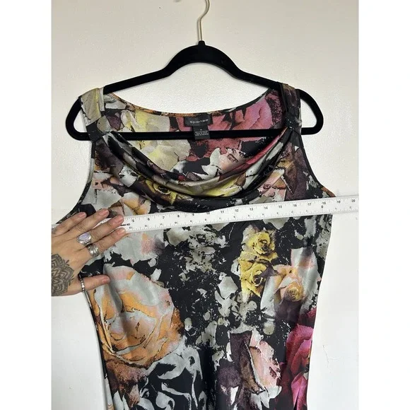 Spense Woman's Cowl Neck tank Romantic Dark Whimsical Satin Dark Floral‎ M - Picture 7 of 9